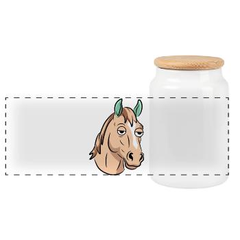 Sleepy Horse Cartoon-Gesicht - Panorama Keksdose mit Holzdeckel - Weiß - Vorne