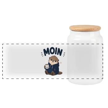 Moin Otter mit Kaffee Hoodie - Panorama Keksdose mit Holzdeckel - Weiß - Vorne
