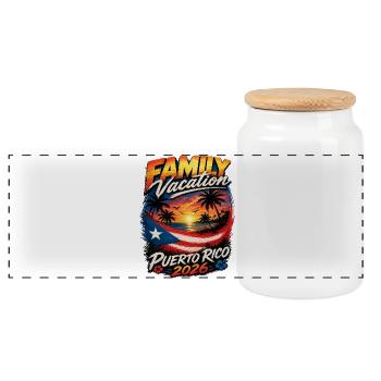 Puerto Rico Family Vacation 2026 Tropical Sunset  - Panoramic Cookie Jar with Wooden Lid - white - Front