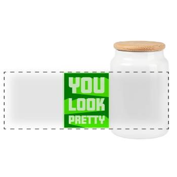 You Look Pretty Funny Complement Self Love Logo - Panoramic Cookie Jar with Wooden Lid - white - Front