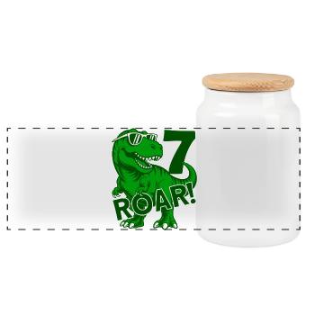 DINO 7 YEARS DINOSAUR 7TH BIRTHDAY - Panoramic Cookie Jar with Wooden Lid - white - Front
