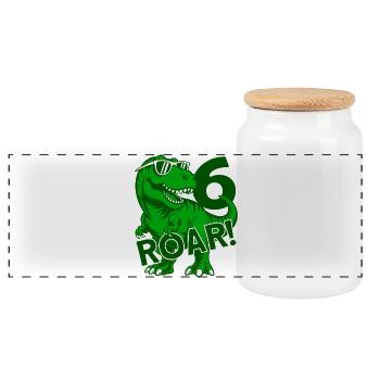 DINO 6 YEARS DINOSAUR 6TH BIRTHDAY - Panoramic Cookie Jar with Wooden Lid - white - Front