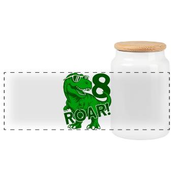 DINO 8 JAHRE DINOSAURIER 8. GEBURTSTAG - Panorama Keksdose mit Holzdeckel - Weiß - Vorne