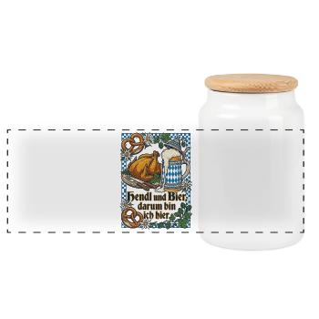 Bayern Bierzelt | Hendl & Bier darum bin ich hier - Panorama Keksdose mit Holzdeckel - Weiß - Vorne
