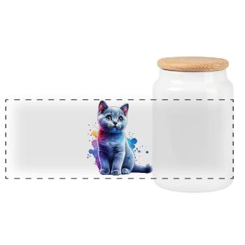 Russisch Blaukatze Geschenk - Panorama Keksdose mit Holzdeckel - Weiß - Vorne