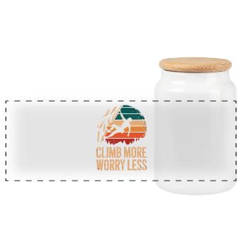 Grimpez plus, inquiète-toi, grimpe rétro, escalade de bloc - Boîte à biscuits avec couvercle en bois - blanc - Devant