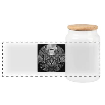 Chat extraterrestre OVNI dans une ruelle urbaine de graffiti - Boîte à biscuits avec couvercle en bois - blanc - Devant