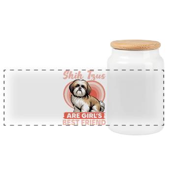 Shih Tzu Dog Breed - Panorama Keksdose mit Holzdeckel - Weiß - Vorne