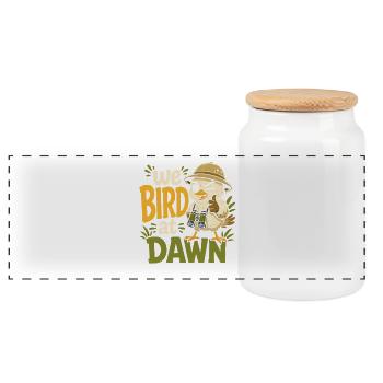 Dawn Bird Watching - Panoramic Cookie Jar with Wooden Lid - white - Front