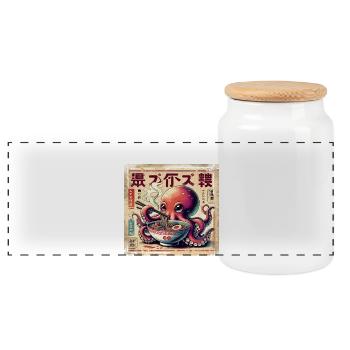 Oktopus Ramen Vintage Poster Style - Panorama Keksdose mit Holzdeckel - Weiß - Vorne