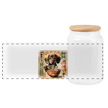 Dackel Ramen Vintage Poster Style - Panorama Keksdose mit Holzdeckel - Weiß - Vorne