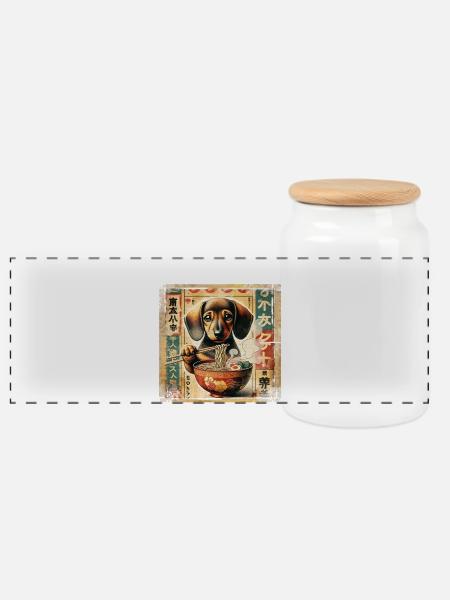 Dackel Ramen Vintage Poster Style - Panorama Keksdose mit Holzdeckel - Weiß
