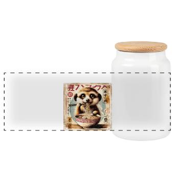 Erdmännchen Ramen Vintage Poster Style - Panorama Keksdose mit Holzdeckel - Weiß - Vorne