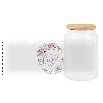 Carol Floraler Kranz mit Schrift - Panorama Keksdose mit Holzdeckel - Weiß - Vorne