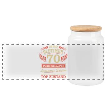 70. Geburtstag Mann Frau Limited Edition 1956 70 - Panorama Keksdose mit Holzdeckel - Weiß - Vorne