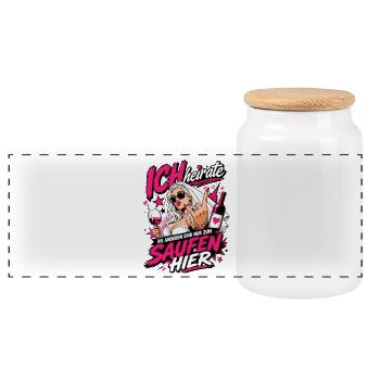 I'm marrying the others to drink here Bachelor Party bride - Panoramic Cookie Jar with Wooden Lid - white - Front