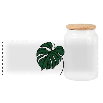 Monstera - Panoramic Cookie Jar with Wooden Lid - white - Front