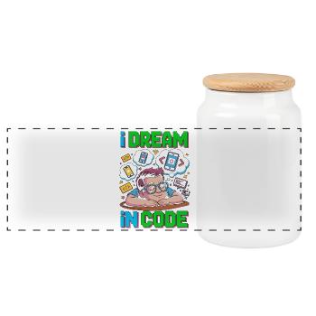 Mobile App Developer I Dream In Code Programming - Panoramic Cookie Jar with Wooden Lid - white - Front