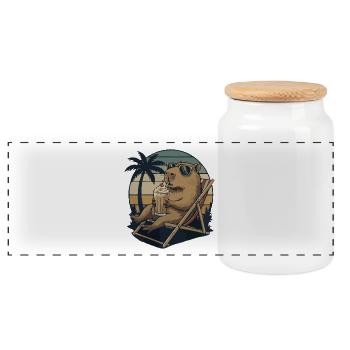 Capybara mit Shake und Sonnenbrille - Panorama Keksdose mit Holzdeckel - Weiß - Vorne