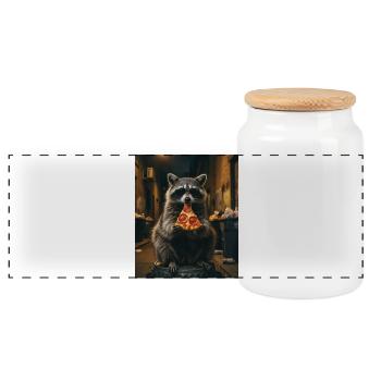 Raccoon with pizza and sunglasses - Panoramic Cookie Jar with Wooden Lid - white - Front