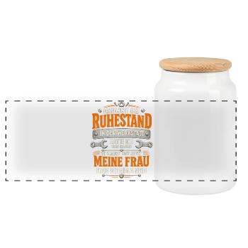 Endlich Rentner Werkstatt Frau Kommando Spruch - Panorama Keksdose mit Holzdeckel - Weiß - Vorne