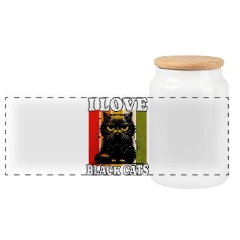 I Love Grumpy Black Cat - Panorama Keksdose mit Holzdeckel - Weiß - Vorne