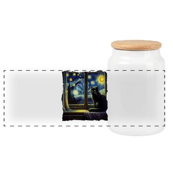 Nuit étoilée du chat noir - Boîte à biscuits avec couvercle en bois - blanc - Devant