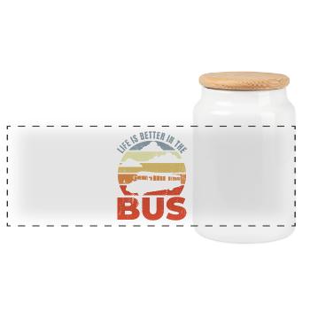 Life is better on a bus - Panoramic Cookie Jar with Wooden Lid - white - Front