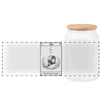 The Washi Hoard | Stationery Tarot - Panoramic Cookie Jar with Wooden Lid - white - Front