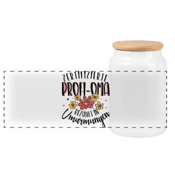 Certified Professional Granny Hugs Floral Design - Panoramic Cookie Jar with Wooden Lid - white - Front