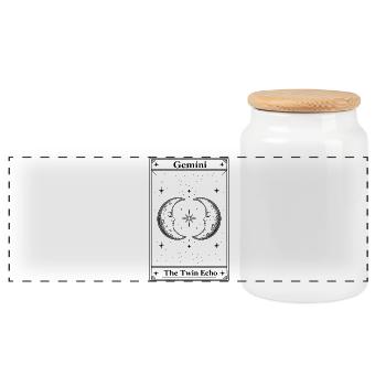 Gemini | Tarot card zodiac sign - Panoramic Cookie Jar with Wooden Lid - white - Front