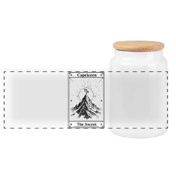 Capricorn | Tarot card zodiac sign - Panoramic Cookie Jar with Wooden Lid - white - Front