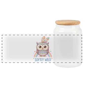 Softly Wild Owl and Rainbow for Kids - Panoramic Cookie Jar with Wooden Lid - white - Front