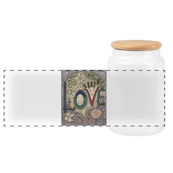 Whimsical Love Floral Frame - Panoramic Cookie Jar with Wooden Lid - white - Front