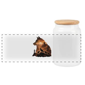 Desert Wolf Sunset Silhouette - Panoramic Cookie Jar with Wooden Lid - white - Front