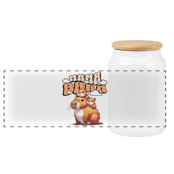 Mama Bara Capybara - Boîte à biscuits avec couvercle en bois - blanc - Devant
