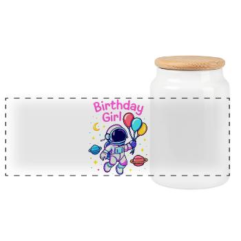 Fille d’anniversaire - Boîte à biscuits avec couvercle en bois - blanc - Devant