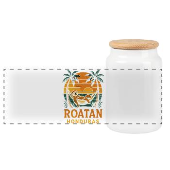 Roatan Sloth Tropischer Sonnenuntergang - Panorama Keksdose mit Holzdeckel - Weiß - Vorne