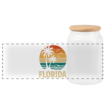 Florida Sunset Palmen Silhouette - Panorama Keksdose mit Holzdeckel - Weiß - Vorne