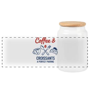 Frühstückskaffee-Croissants – eine perfekte Kombination - Panorama Keksdose mit Holzdeckel - Weiß - Vorne