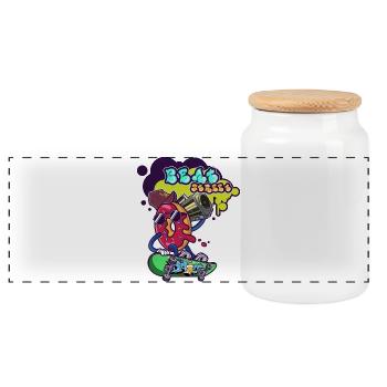 Donut Street Beat Boombox - Panorama Keksdose mit Holzdeckel - Weiß - Vorne