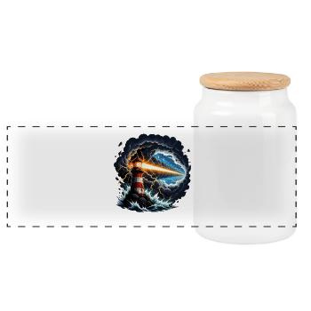 Lighthouse Whirlwind Light - Panoramic Cookie Jar with Wooden Lid - white - Front