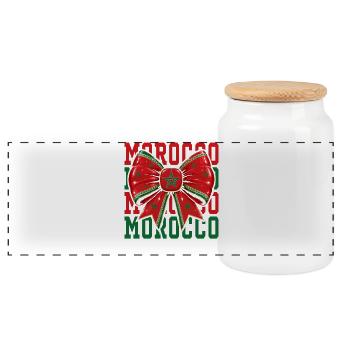 Morocco Flag Bow | Moroccan Coquette Style - Panoramic Cookie Jar with Wooden Lid - white - Front
