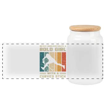 Hockey - Don't Underestimate Any Girl With Stick - Panoramic Cookie Jar with Wooden Lid - white - Front