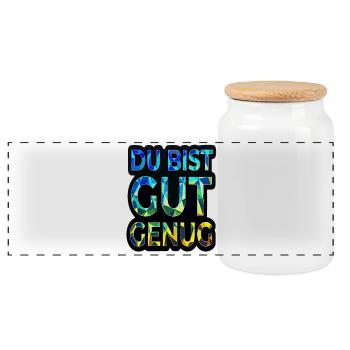Du bist gut genug Motivation - Panorama Keksdose mit Holzdeckel - Weiß - Vorne