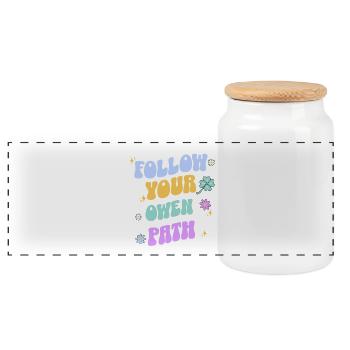 Follow Your Path – Pastel Retro Typography - Panoramic Cookie Jar with Wooden Lid - white - Front