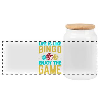 Bingo Game Enjoy The Game Bingo - Panorama Keksdose mit Holzdeckel - Weiß - Vorne