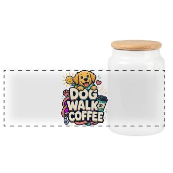 DOG WALK COFFEE Hund - Panorama Keksdose mit Holzdeckel - Weiß - Vorne