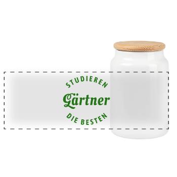 Studieren kann jeder - Gärtner Spruch - Panorama Keksdose mit Holzdeckel - Weiß - Vorne