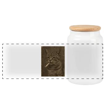Katze Kater mit Zigarette - Panorama Keksdose mit Holzdeckel - Weiß - Vorne